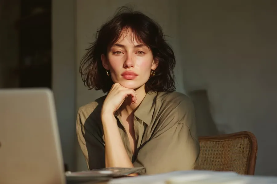 Victoria working at her desk